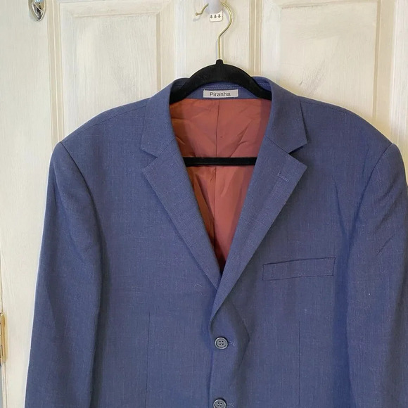 New Piranha Wool Blazer Men 44Long Hand Tailored Blue Suit Jacket Coat Luxury - Picture 10 of 12